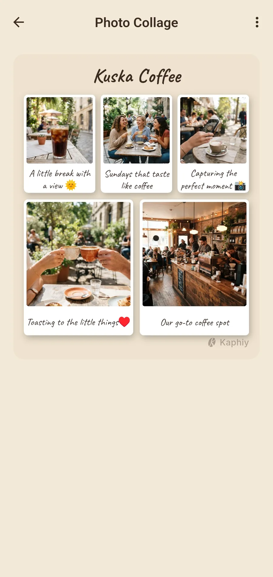 Screenshot of a photo collage of a coffee with a handwritten comment