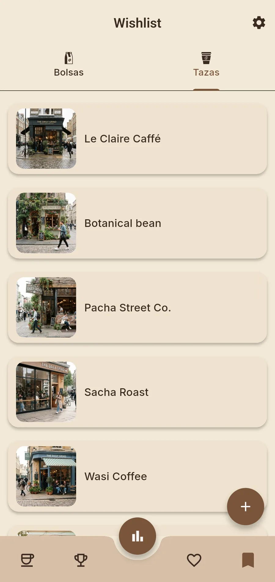 Captura de la lista de cafés pendientes de probar